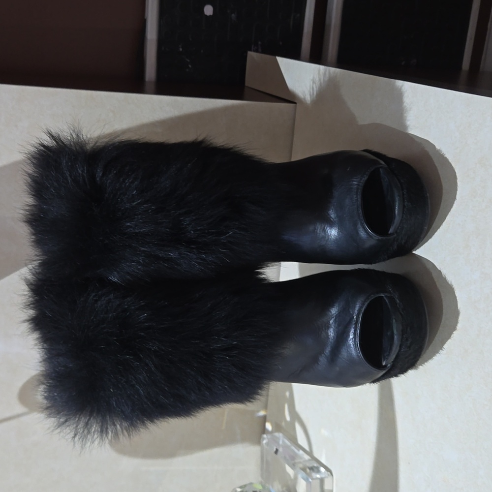 Prada black platform boots with fur . Size 38